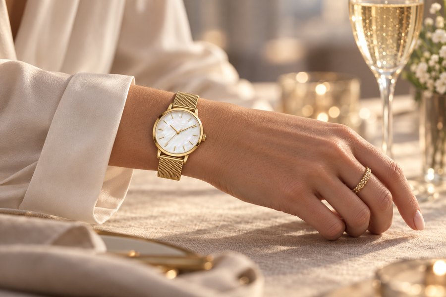 Elegant dameur i guld på håndled Elegant dameur i guld på håndled